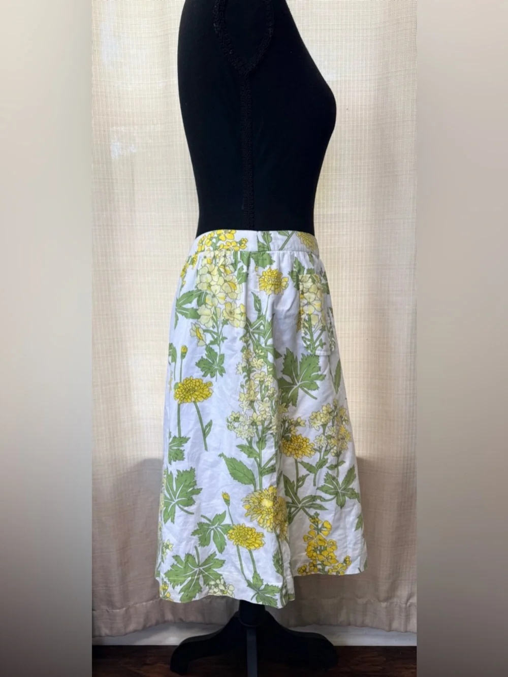 Anthropolgie Elevenses Floral Cotton Skirt Sz 8 Yellow Green A-Line Front Pocket - Picture 3 of 13